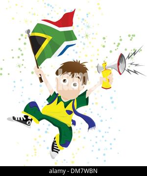 Südafrika-Sport-Fan mit Flagge und Horn Stock Vektor