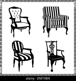 Reihe von antiken Stühlen Silhouetten Stock Vektor