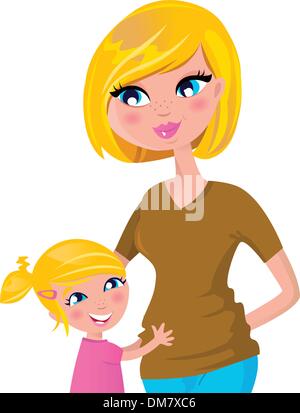 Cute blonde Mutter und Tochter - isoliert auf weiss Stock Vektor