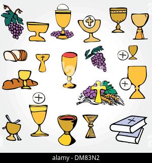 Satz der Illustration von einer Gemeinschaft traditionelle christliche Symbole Stock Vektor