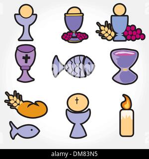 Satz der Illustration von einer Gemeinschaft traditionelle christliche Symbole Stock Vektor
