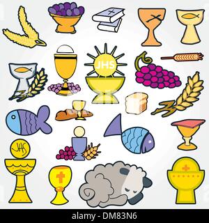 Satz der Illustration von einer Gemeinschaft traditionelle christliche Symbole Stock Vektor
