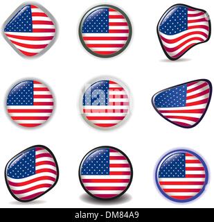 Amerikanische Flagge Symbole Symbole Tasten Vektor-Illustration USA Stock Vektor