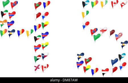 Welt Country Flags Herz Nummer 4 5 Stock Vektor