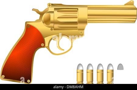 Goldenen Revolver und Patronen Stock Vektor