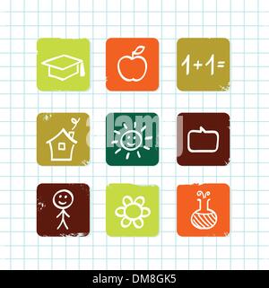 Doodle Schule & Bildung icons Collection auf Weiß (orange und grün) - isoliert Stock Vektor