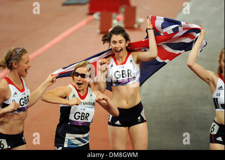 Team (GBR) gewinnt Bronze Frauen 4 x 100 m Staffel Finale T35-38 während Tag 5 der Paralympics aus Olympia Stadion London England - Stockfoto