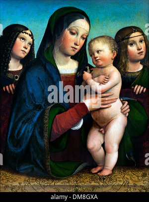 Maria mit Kind & zwei Engel von italienischen Maler Francesco Raibolini (1447 – 1517) Francia Bologna15th Jahrhundert Italien Stockfoto