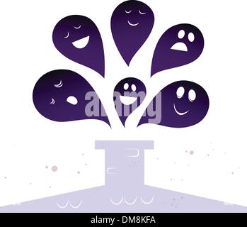 Halloween Geist Kreaturen herumfliegen Schornstein isoliert auf weiss Stock Vektor