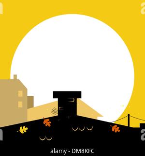 Herbst Stadt schwarze Wilhouette mit Sonnenuntergang - Vektor Hintergrund Stock Vektor