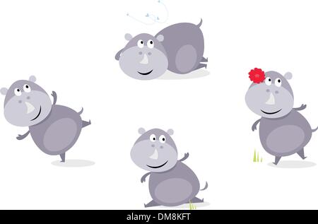 Niedliche glücklich Rhinoceros in vier Posen Stock Vektor