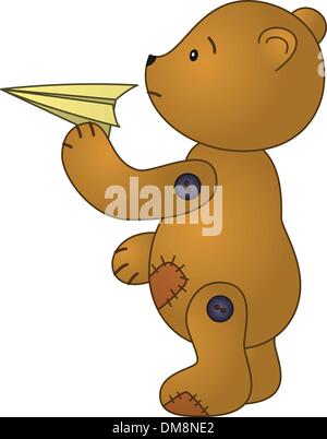 Teddybär mit Papierflieger Stock Vektor