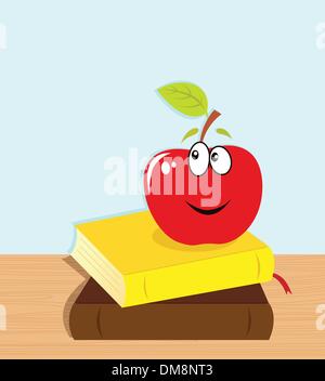 Zurück zur Schule: Bücher und lächelnd Apple Zeichen rot Stock Vektor