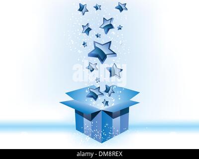 Geschenk Box blau mit Sternen auf weißem Hintergrund Stock Vektor