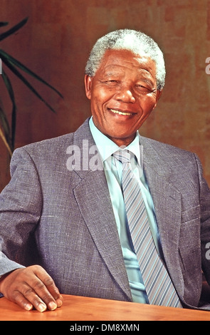 Nelson Rolihlahla Mandela bei Shell House, Johannesburg, Südafrika. Januar 1993 Stockfoto