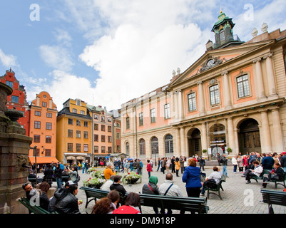 Schwedische Akademie und Nobel Museum am Stortorget Platz in Stockholm Stockfoto