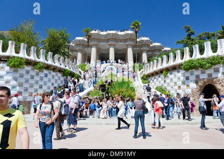 Eingang in den Park Güell, Barcelona Stockfoto