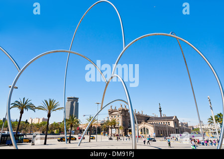 Ansicht des Schifffahrtsmuseums von Plaça de Les Drassanes Barcelona Stockfoto