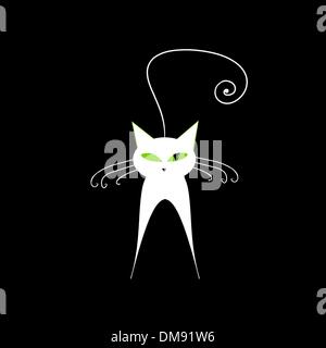 Weiße Katze mit grünen Augen auf schwarz Stock Vektor