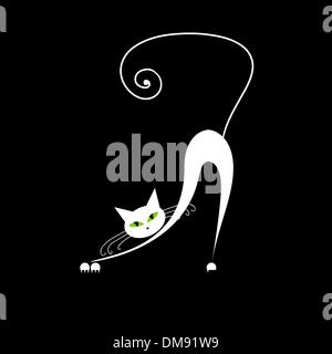 Weiße Katze mit grünen Augen auf schwarz Stock Vektor