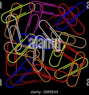 Büroklammern auf schwarz Stock Vektor