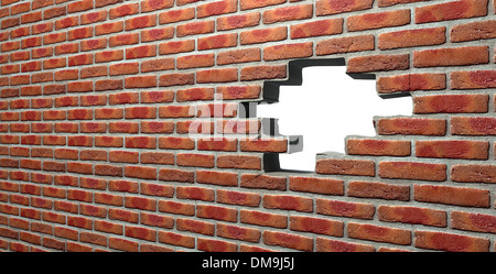 Ein flaches Gesicht Ziegel Wand Textur mit einer Portion verpasst der Mitte ein Loch durch einen weißen Hintergrund erstellen Stockfoto