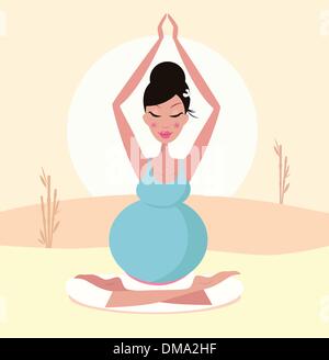 Schöne schwangere Mama Yoga zu praktizieren darstellen Stock Vektor