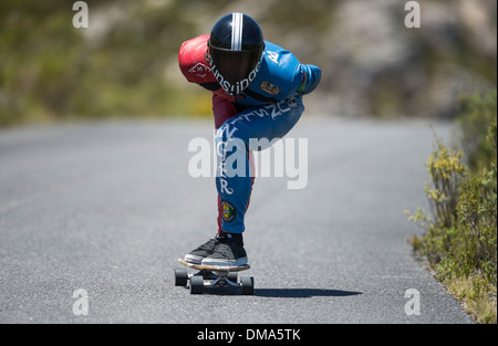 Hot Heels-Rennen 2013 Longboard Reiter, western Cape, Südafrika Stockfoto