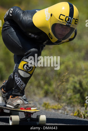 Hot Heels-Rennen 2013 Longboard Reiter, western Cape, Südafrika Stockfoto