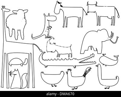 tierischen schwarzen und weißen Silhouetten isoliert auf weißem Hintergrund Stock Vektor