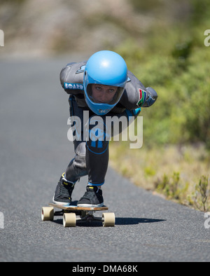 Hot Heels-Rennen 2013, Longboard Reiter western Cape Südafrika Stockfoto