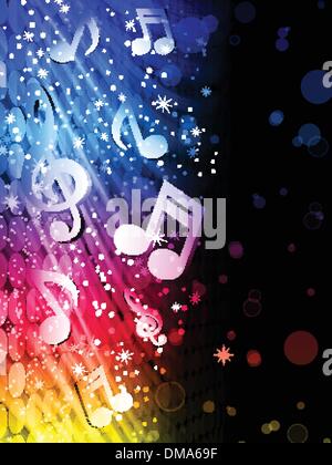 Nicht abstrakte bunte Wellen auf schwarzem Hintergrund mit Musik Party Stock Vektor