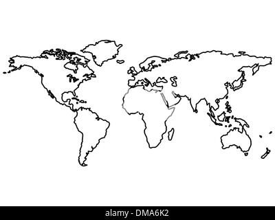 schwarze Weltkarte skizziert isoliert auf weiss Stock Vektor