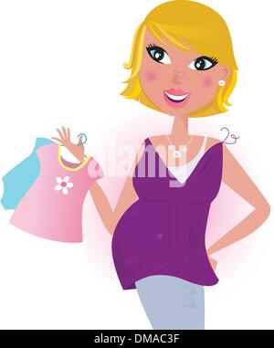 Süße blonde Haare Mom shopping für Babymädchen Kleid / baby junge Stock Vektor