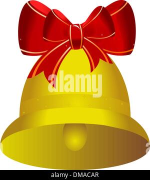 Goldene Weihnachten Glocke mit roter Schleife Stock Vektor