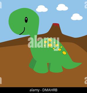 Cartoon-Dinosaurier und Vulkan Stock Vektor