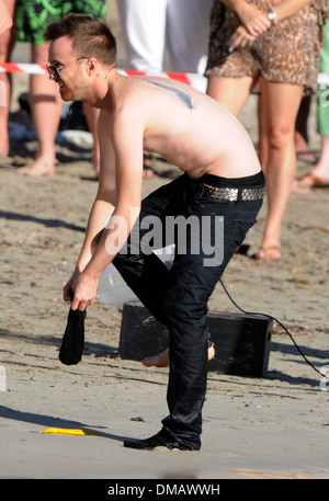 Aaron Paul Dreharbeiten zu einem Film am Strand auf Mallorca. Stockfoto