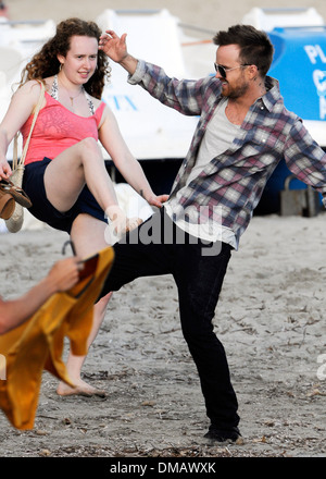 Aaron Paul Dreharbeiten zu einem Film am Strand auf Mallorca. Stockfoto