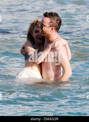 Aaron Paul Dreharbeiten zu einem Film am Strand auf Mallorca. Stockfoto