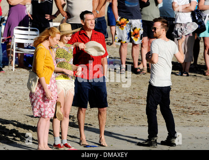 Pierce Brosnan, Aaron Paul, Rosamund Pike und Imogen Poots am Set von dem Film "A long Way down". Im Oktober auf Mallorca gedreht Stockfoto