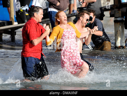 Pierce Brosnan, Aaron Paul, Rosamund Pike und Imogen Poots am Set von dem Film "A long Way down". Im Oktober auf Mallorca gedreht Stockfoto