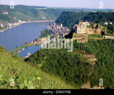 Blick auf die Burg Rheinfels, Sankt Goar, Rheinland-Pfalz, Deutschland Stockfoto