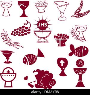 Satz von Illustration einer Gemeinschaft zeigt traditionelle christliche Symbole Stock Vektor