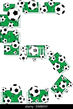Brief Nummer 5 fünf von Grunge-Fußball-Feld und Soccer ball Stock Vektor