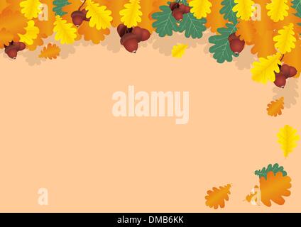 Herbst Collage aus Eichenlaub und Eicheln Stock Vektor