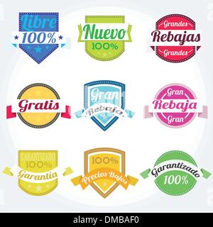 Setzen Sie spanische Vektor Etiketten gratis Retro-Vertrieb... Stock Vektor