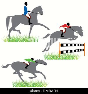 Pferde und Jockeys Silhouetten eingestellt Stock Vektor