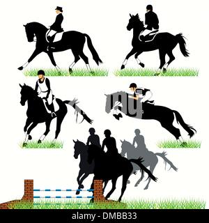 Pferde und Jockeys Silhouetten eingestellt Stock Vektor
