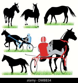 Pferde und Jockeys Silhouetten eingestellt Stock Vektor