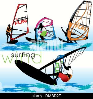 Windsurf-Silhouetten eingestellt Stock Vektor